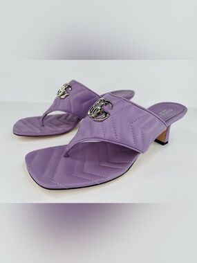 Gucci Marmont Double G Chevron GG Logo  Thong Mule Kitten Sandals Size EU 40